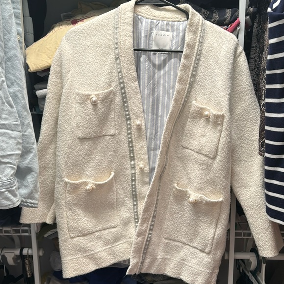 Sandro ivory sweater blazer boucle size 0 pearl buttons - Picture 1 of 5